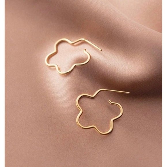 Solid Silver Flower Hoop Stud Earrings-SS038 Gold - Picture 3 of 8